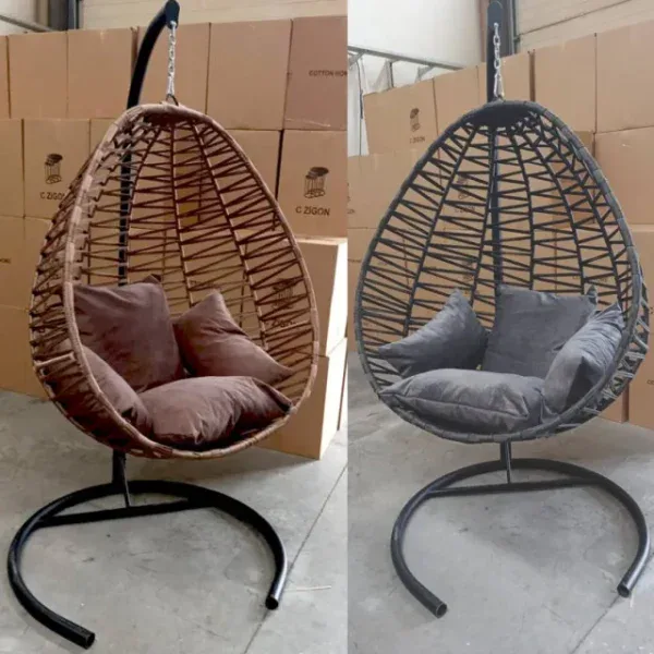 Градинска люлка тип яйце със специална текстилова оплетка